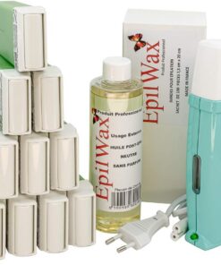 EpilWax Royal Kit Depilatorio Completo con: Calentador de Cera Profesional-12 Roll-On de Cera 100 ml Aloè Vera-100 Tiras Depilatorias-250 ml de Aceite para después depilación (Royal Aloè Series 12)
