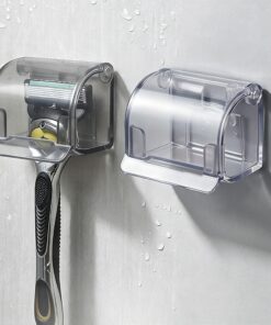 Soporte para maquinilla de afeitar montado en la pared, organizador de baño transparente e impermeable para afeitadora, cepillo de dientes, almacenamiento de ducha, como regalo de temporada para
