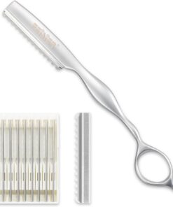 FEISIER Maquinillas de afeitar para cortar el cabello, acero inoxidable, adelgazamiento y texturización, para salón de belleza, hogar, 10 cuchillas afiladas de repuesto incluidas