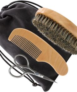 STOBAZA Kit de Cuidado de Vello Facial para Hombres Tijeras Profesionales y Bolsa de Tela, Set de Herramientas de Madera para Afeitado y Peinado Seguro