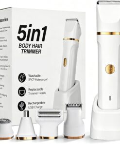 Afeitadora para mujer 5 en 1, maquinilla de afeitar eléctrica para mujer con 5 cabezales reemplazables, recortadora de bikini para mujer, afeitado húmedo y seco, IPX7 impermeable, recortadora de pelo