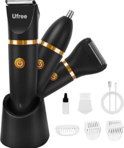 Ufree Recortadora de vello corporal para hombres, recortadora de vello púbico de bola Manscape, kit de aseo 3 en 1 para hombres, kit de aseo para ingle, maquinilla de afeitar eléctrica impermeable,