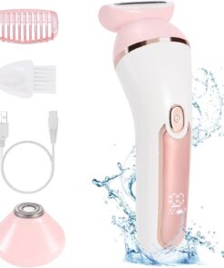 YHC Maquinilla de afeitar eléctrica para mujer - Afeitadora inalámbrica 2 en 1 impermeable para piernas, axilas, cara y bikini, cuchillas hipoalergénicas, uso húmedo y seco, recargable por USB (rosa)