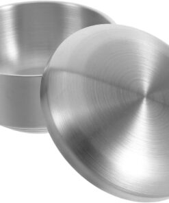 Cuenco de Afeitar de Acero Inoxidable 14 CM con Tapa Doble Pared Plateado Recipiente para Jabón de Afeitar Masculino Tazón para Espuma Densa y Uso en Viajes