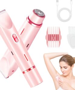 Recortadora de bikini para mujer, maquinilla de afeitar eléctrica 2 en 1 para mujer, afeitadora de bikini Dermave, IPX7 impermeable y fácil de limpiar, hoja de cerámica, tiempo de funcionamiento