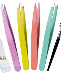 Alyvisun Portátil Acero Inoxidable Pinzas Cejas, Multicolor Pinzas Depilar Profesionales, Recubrimiento Antideslizante de Textura, Cabello Ingown, Hombres y Mujeres (5 Pcs)