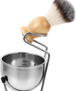 Juego de Brocha de Afeitar para Hombre Soporte y Jabonera | Acero Inoxidable y Madera, 1 Juego, Color Plata, Práctico de Usar, para Bigote y Vello Facial