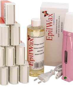 EpilWax Royal Kit Depilatorio Completo con: Calentador de Cera Profesional-12 Roll-On de Cera 100 ml Rose -100 Tiras Depilatorias-250 ml de Aceite para después depilación (Royal Rose Series 12)