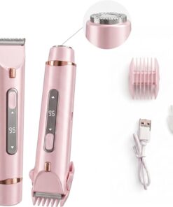 Lil Ray Recortadora de bikini para mujer, afeitadora eléctrica 2 en 1 de doble cabeza, afeitadora de bikini, depilación corporal y facial, cuchillas de cerámica, maquinillas de afeitar eléctricas