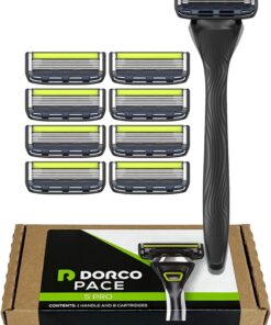 Dorco Pace 5 Pro - Sistema de afeitar para hombre (5 cuchillas, 1 mango y 9 cartuchos)