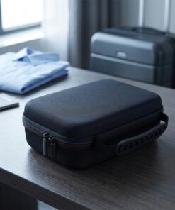 Caja de almacenamiento para maquinilla de afeitar, organizador de viaje para hombres, estuche de transporte con 3 compartimentos de material EVA protector para barba, bolsa de almacenamiento para aseo