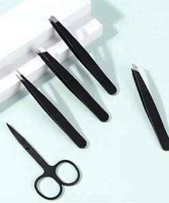 Juego de pinzas profesionales de acero inoxidable para cejas, gran precisión para depilación facial, recortar cejas excesivamente largas, color negro