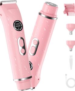 Recortadora de bikini 2 en 1 para mujer, maquinilla de afeitar eléctrica indolora para piel de seda, afeitadora corporal inalámbrica de 4 cabezales, kit de viaje para mujer, IPX7 impermeable