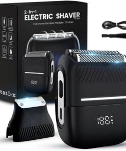 Afeitadora eléctrica 2 en 1 para hombre, afeitadora de papel de aluminio para la cara, recortadora de precisión, recargable por USB-C, IPX7 impermeable en húmedo y seco para hombres, tiempo de