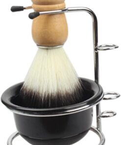 ULTECHNOVO Juego de Brocha de Afeitar Cuenco y Soporte, de Acero Inoxidable, Set 3 Piezas, Negro, Accesorios de Afeitado