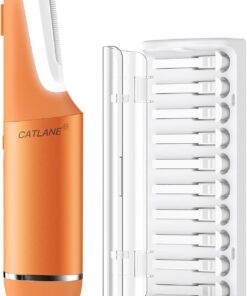 Dermaplane - Maquinilla de afeitar para mujer, herramienta de dermaplaning para cara, exfoliación sónica y sistema de eliminación de vello de melocotón con 10 cuchillas Dermaplaning, naranja cósmico