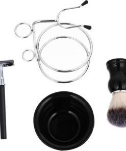 Kit de Afeitado para Hombre de 4 Piezas Cuenco de Acero Inoxidable | Brocha y Soporte Incluidos, Mango Ergonómico, Limpieza Sencilla, Estilo Retro