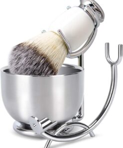La colección de afeitado profesional para hombres incluye un estante para colgar con cepillo de cerdas de nailon y un recipiente de espuma resistente calor, elegantes accesorios de afeitado