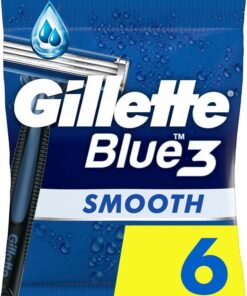 Gillette Blue3 Smooth - Maquinilla de afeitar desechable para hombre, 6 maquinillas de afeitar con 3 cuchillas, cabezal giratorio giratorio de 40°, tiras deslizantes con tecnología ComfortGel
