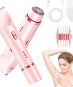 Recortadora de bikini para mujer, maquinilla de afeitar eléctrica 2 en 1 para mujer, afeitadora de bikini Dermave, IPX7 impermeable y fácil de limpiar, hoja de cerámica, tiempo de funcionamiento