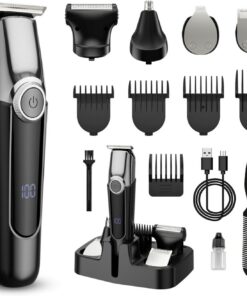 Recortadora de barba para hombres, maquinilla de afeitar eléctrica 5 en 1, cortadora de pelo inalámbrica, kit de aseo impermeable para afeitarse la cara, el bigote, el cuerpo, las orejas, la