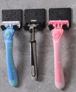 Paquete de 3 soportes para maquinilla de afeitar y afeitadora de pared que ahorra espacio, ganchos autoadhesivos, solución moderna de almacenamiento de baño para hombres y mujeres