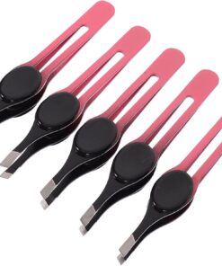 STOBAZA Juego de 5 Pinzas para Cejas de Acero Inoxidable Almohadilla Antideslizante, Herramientas Precisas para Depilación Facial, Kit Práctico para Recortar Vello y Color Color Aleatorio