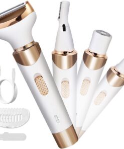 Afeitadora inalámbrica para mujer, 4 en 1, mojada y seca, afeitadora para cara, piernas y axilas, cabezal recortador reemplazable, recargable micro USB