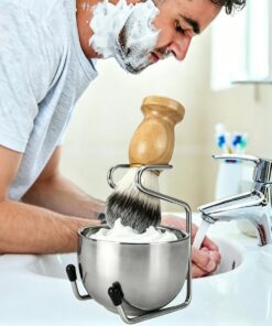 1 juego de afeitado para hombre, cuenco de acero inoxidable con soporte de cepillo y cepillo facial suave para el hogar, barbería, afeitado húmedo, A1