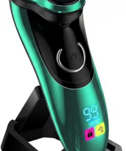 Maquinilla de afeitar eléctrica para hombre, inalámbrica, recargable, rotativa de 3 cabezales con soporte de carga, impermeable IPX7 en húmedo y seco, recortadora desplegable integrada