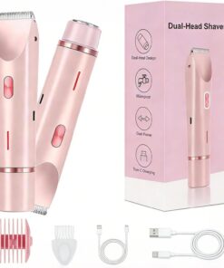 Recortadora de bikini para mujer, afeitadora eléctrica impermeable, removedor de vello púbico indoloro con cuchillas de cerámica, recargable por USB-C (rosa)