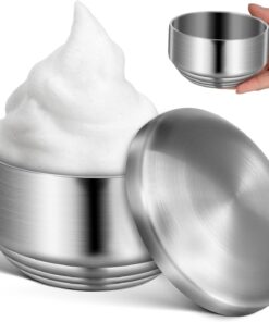 YARNOW Cuenco de Afeitar de Acero Inoxidable con Tapa, Herramienta de Afeitado para Hombres Fácil de Limpiar, Elegantes Baño Accesorios