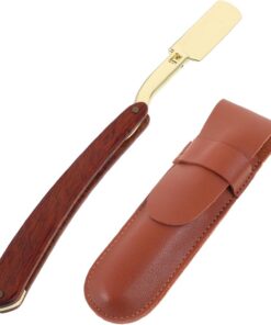 Soporte para Cuchillas de Afeitar Manuales de Barbería, Metal | 1 Juego, con Funda de Cuero y Base de Madera, Diseño Portátil, Instalación Sencilla