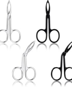 WLLHYF Juego de 4 pinzas para cejas, mango de tijera, punta plana y recta, depilador de pelo y punta inclinada, removedor facial de cejas de acero inoxidable para mujeres y hombres (plata, negro)