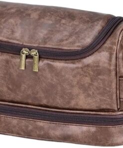 Neceser colgante grande para hombres y mujeres, bolsa de baño de viaje con gancho, organizador de bolsa de higiene para ducha, afeitado y artículos esenciales de aseo (marrón oscuro)