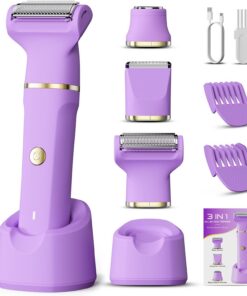 Recortadora eléctrica de bikini para mujer, afeitadora eléctrica sin dolor, maquinilla de afeitar eléctrica inalámbrica IPX7, impermeable, depilación púbica con base de carga USB para bikini