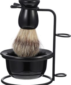 STOBAZA Kit de Cuidado de Vello Facial para Hombre Brocha de Afeitar y Taza de Afeitar Profesional, Acero Inoxidable y Diseño Retro Ligero y Resistente