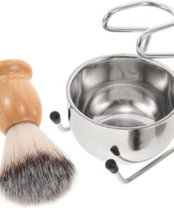 GANAZONO Kit de Afeitado para Hombres Brocha de Afeitar de Nylon, Cuenco de Acero Inoxidable, Soporte Ergonómico, Set de Cuidado Personal para Afeitado Húmedo y Obsequio Masculino