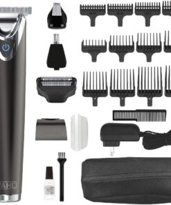 Wahl Recortadora de barba de acero inoxidable de iones de litio 2.0+ pizarra para hombres, afeitadora eléctrica, recortadora de nariz y orejas, kit de aseo todo en uno recargable para hombres (paquete