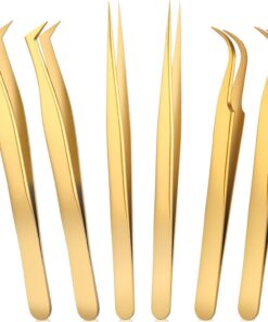 Mudder Juego de 6 pinzas de alta precisión para extensiones de pestañas de acero inoxidable para pestañas clásicas, volumen, megavolumen, vello facial, cejas, depilación, fabricación de manualidades