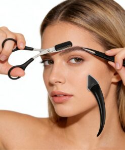 Juego de 2 tijeras para recortar cejas, maquinilla de afeitar curvada y peine, prácticas herramientas de aseo para cejas para principiantes para llevar con ellas