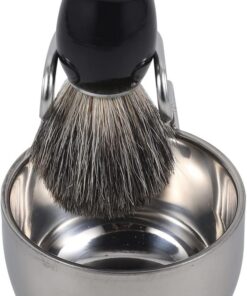 Juego de Brocha de Afeitar para Hombre con Cuenco de Espuma y Soporte, Acero Inoxidable y Pp, para Uso en Casa o Barbería
