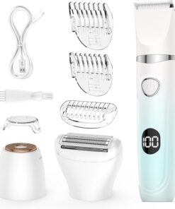 Recortadora de bikini para mujer, afeitadora eléctrica 3 en 1 para mujer, maquinilla de afeitar púbica y facial recargable sin dolor para piel sensible, labios, brazos, piernas con pantalla LED TT