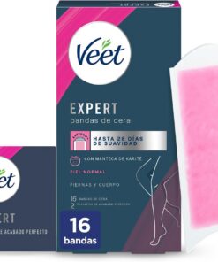Veet Expert Bandas de Cera Fría Depilatoria para Depilación de Piernas y Cuerpo, con Manteca de Karité, 16 tiras