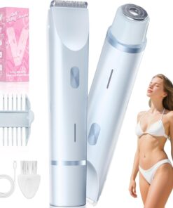 Recortadora de bikini para mujer, maquinilla de afeitar eléctrica de doble hoja, IP67 impermeable, recargable por USB-C, aseo inalámbrico de 60 minutos, color azul
