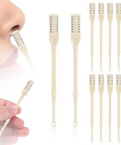 12 Piezas 2 en 1 Cortador Pelos Nariz, Giratorio 360° Recortadora de Vello Nasal para Hombres Mujeres Manual Herramienta de Depilación de Fosas Nasales con Recogedor de Orejas (Blanco)