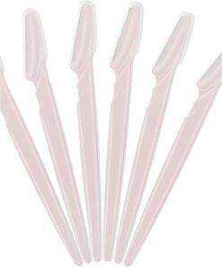 6 maquinillas de afeitar de cejas rosa claro, multiuso, para mujeres y hombres, recortadoras de cejas con cubierta protectora, herramientas de dermaplaning para uso facial y corporal, herramientas de