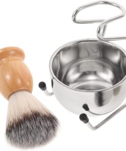 Happyyami Kit de Afeitado Cuenco de Acero Inoxidable y Mango de Madera Brocha de Afeitar de Nylon para Hombres Diseño Elegante y Fácil de Limpiar para Cuidado Personal
