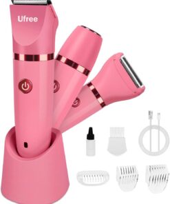 Ufree Recortadora de bikini para mujer, maquinilla de afeitar eléctrica recargable para mujer, afeitadora eléctrica para piernas, vello corporal, afeitadora de bikini IPX7 impermeable, color rojo rosa