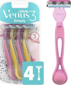 Gillette Venus Simply 3 Dragonfruit - Maquinilla de afeitar desechable para mujer, 4 unidades